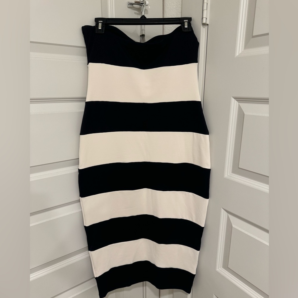 Susana Monaco Midi Stripe Tube Dress in Black and Cream Large NWOT